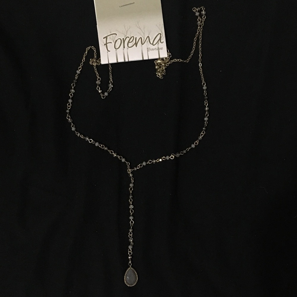 Gold Necklace With Gray Stones